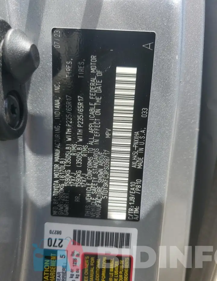5TDYSKFC3PS098717 Photo# 13