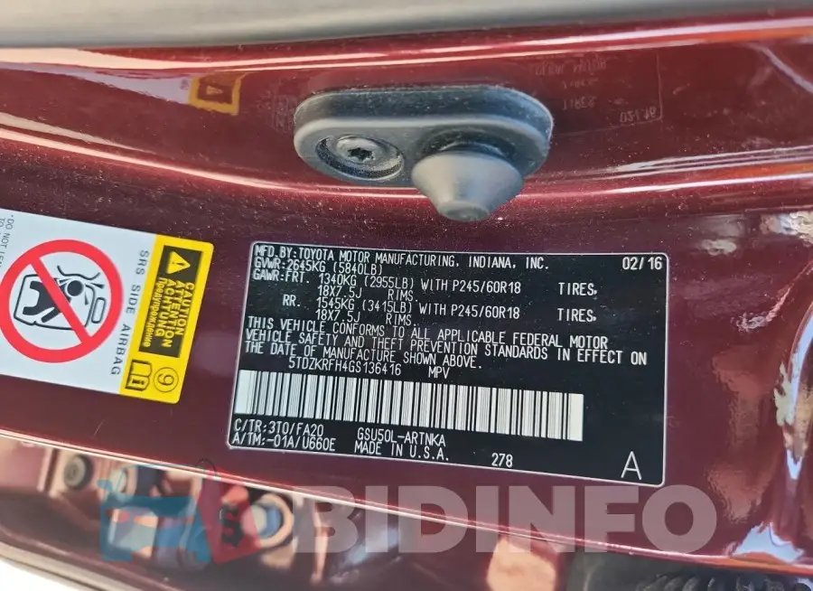 5TDZKRFH4GS136416 Photo# 13