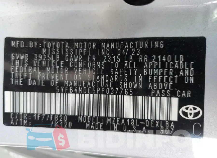 5YFB4MDE5PP037765 Photo# 13