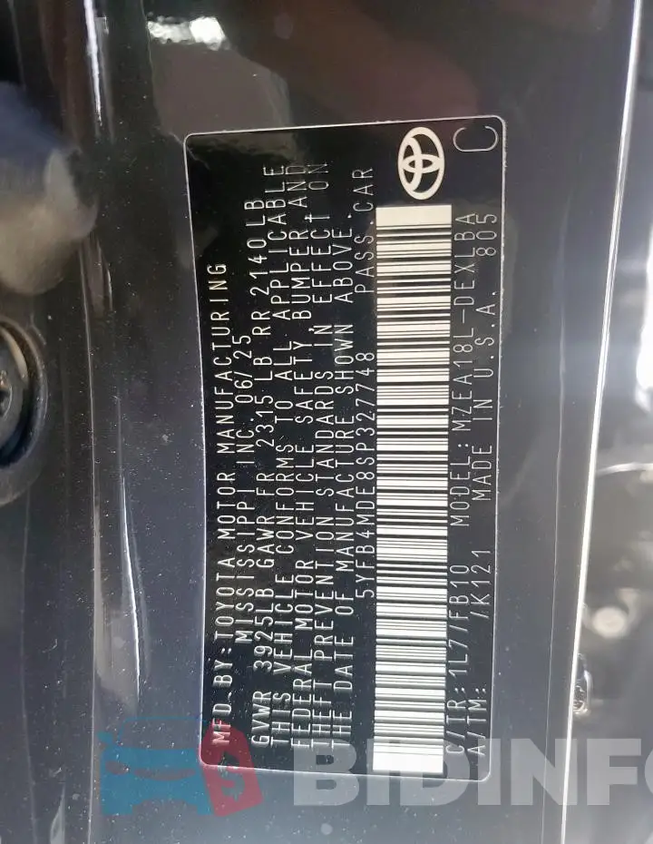 5YFB4MDE8SP327748 Photo# 13