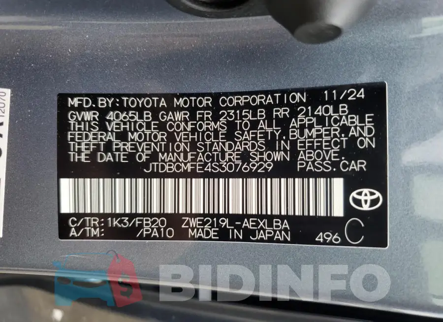 JTDBCMFE4S3076929 Photo# 12