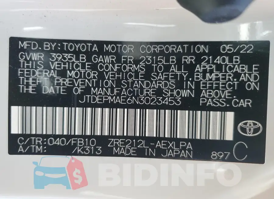 JTDEPMAE6N3023453 Photo# 13