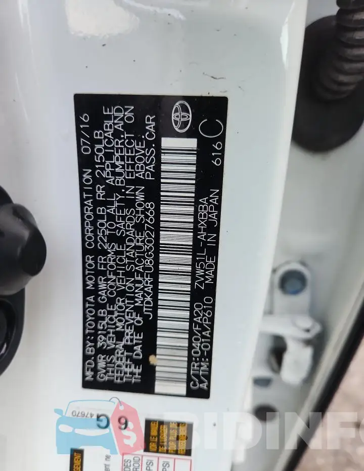 JTDKARFU8G3027668 Photo# 13