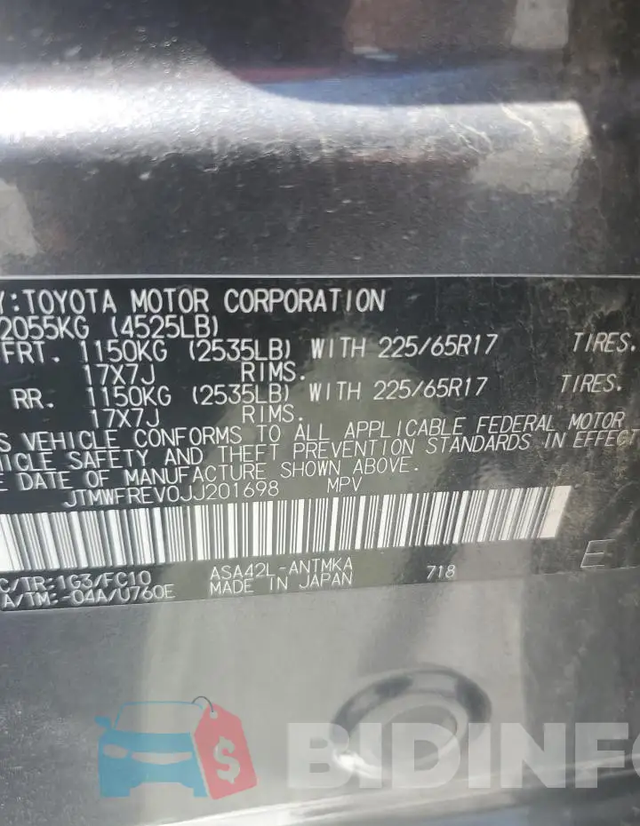 JTMWFREV0JJ201698 Photo# 13