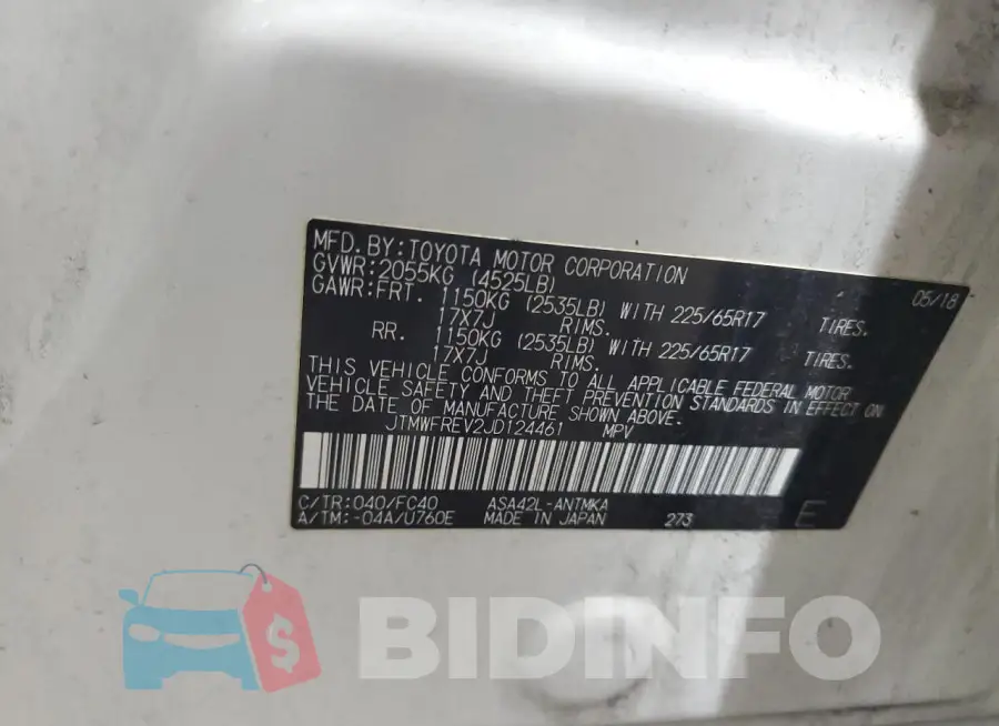 JTMWFREV2JD124461 Photo# 13