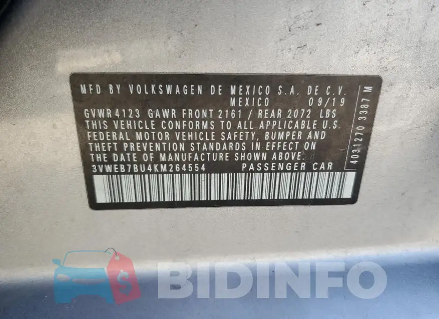 3VWEB7BU4KM264554 Photo# 12