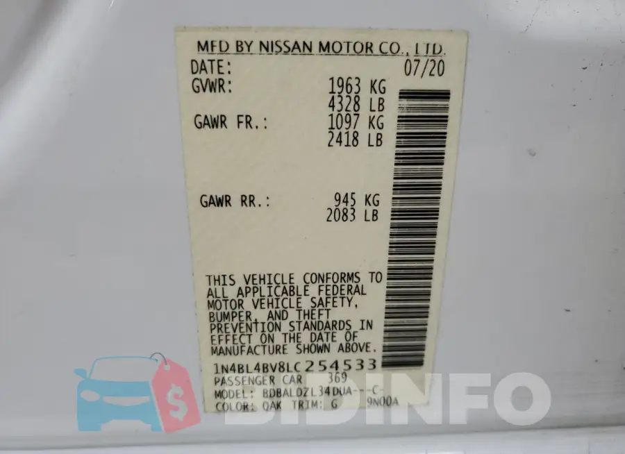 1N4BL4BV8LC254533 Photo# 12