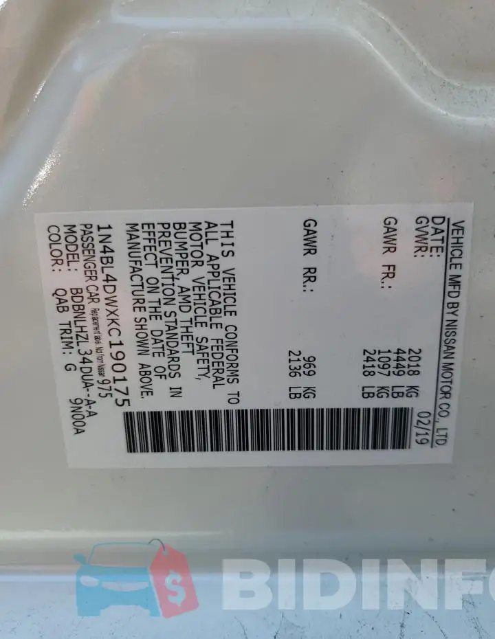 1N4BL4DWXKC190175 Photo# 12