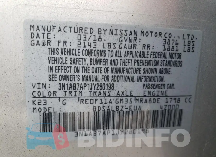 3N1AB7AP1JY280198 Photo# 13