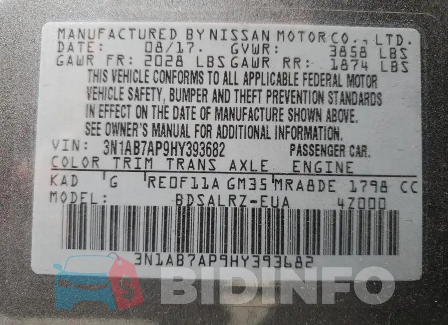 3N1AB7AP9HY393682 Photo# 12