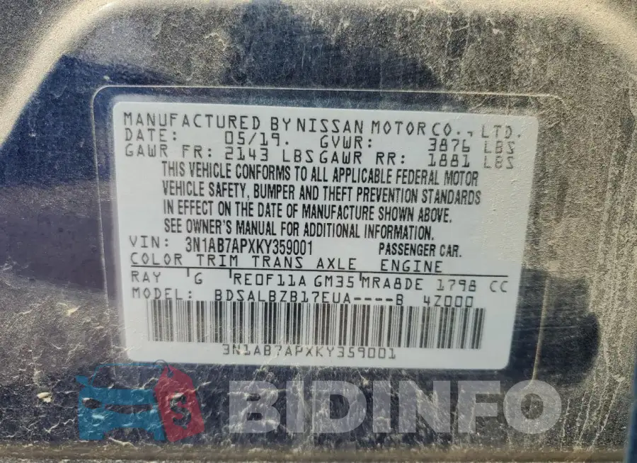 3N1AB7APXKY359001 Photo# 12