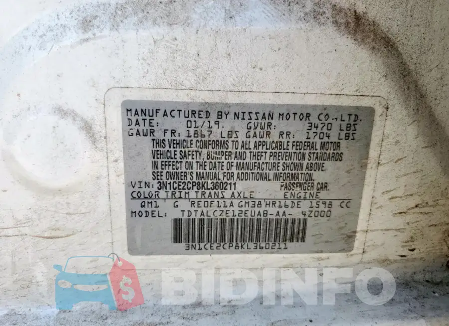 3N1CE2CP8KL360211 Photo# 13