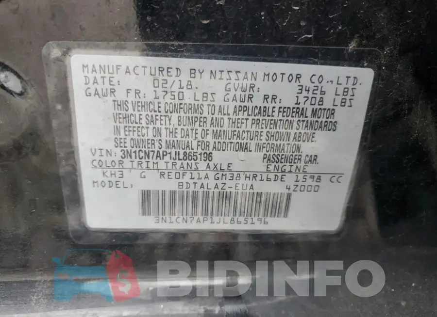 3N1CN7AP1JL865196 Photo# 12