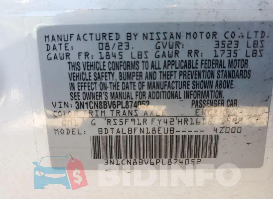 3N1CN8BV6PL874052 Photo# 12