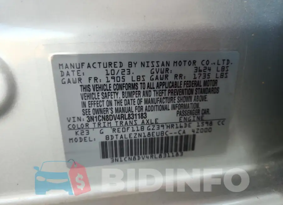 3N1CN8DV4RL831183 Photo# 12