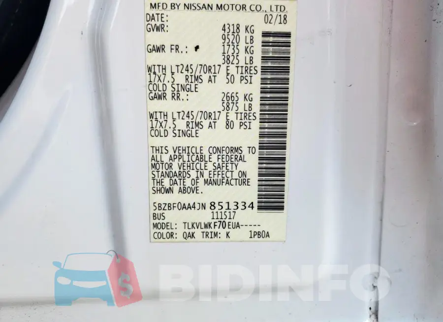 5BZBF0AA4JN851334 Photo# 13