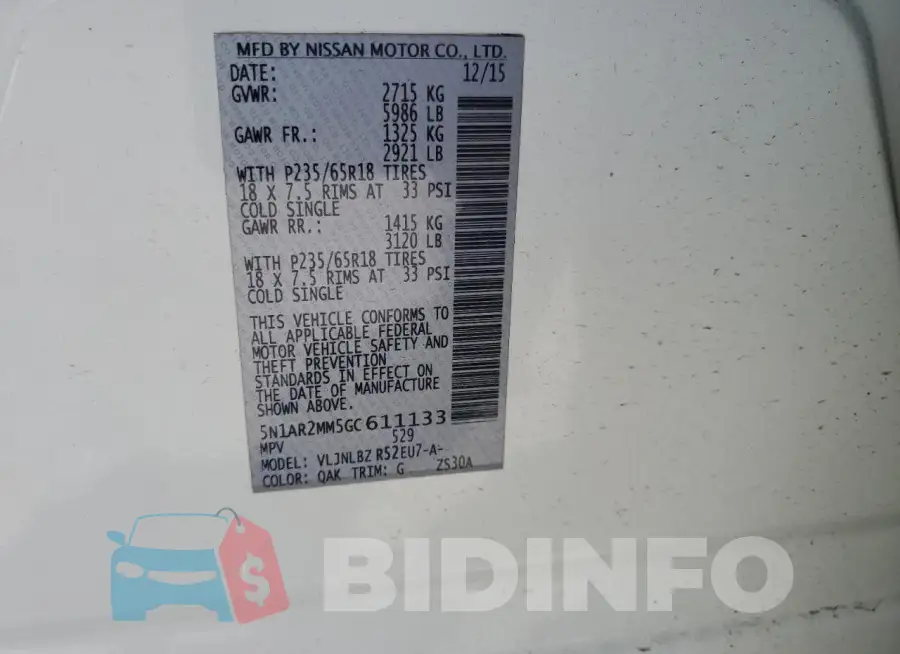 5N1AR2MM5GC611133 Photo# 13