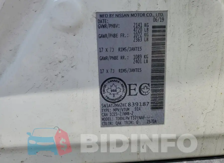 5N1AT2MV2KC839187 Photo# 14
