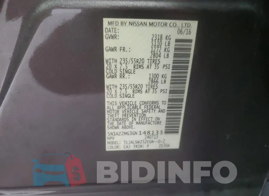 5N1AZ2MG3GN148133 Photo# 14