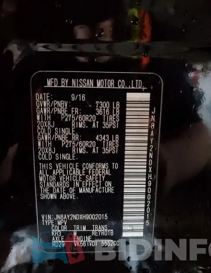 JN8AY2NDXH9002015 Photo# 13