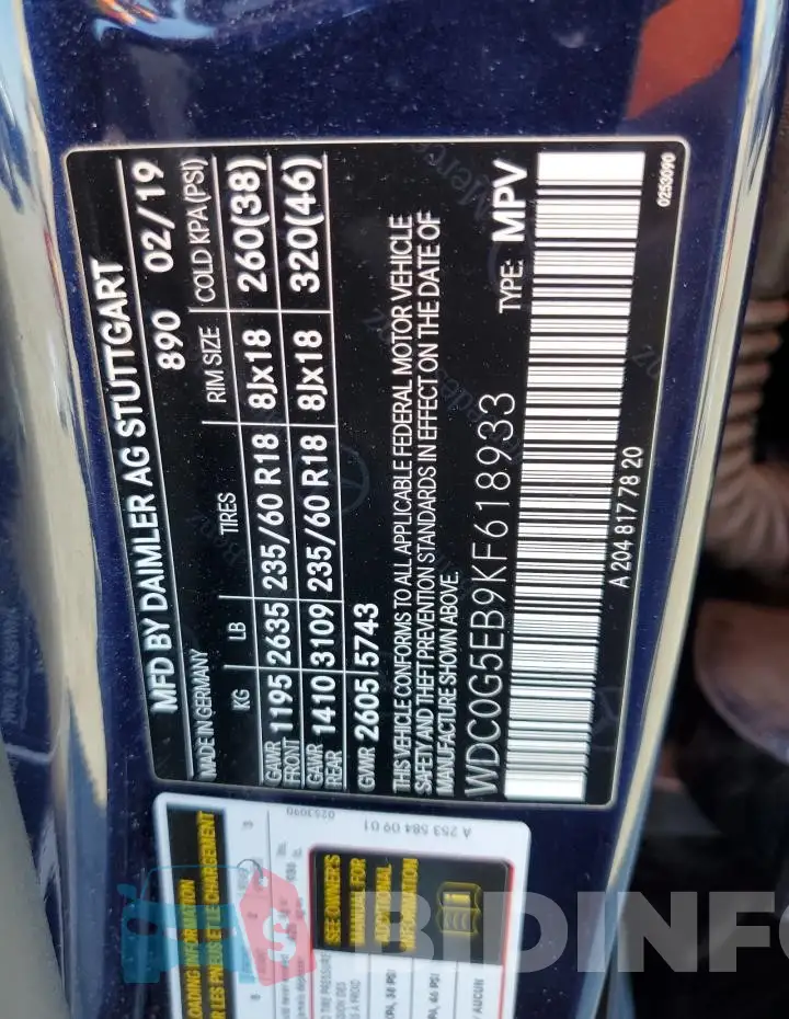 WDC0G5EB9KF618933 Photo# 12