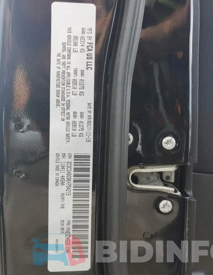 2C3CDXBG9KH754215 Photo# 13
