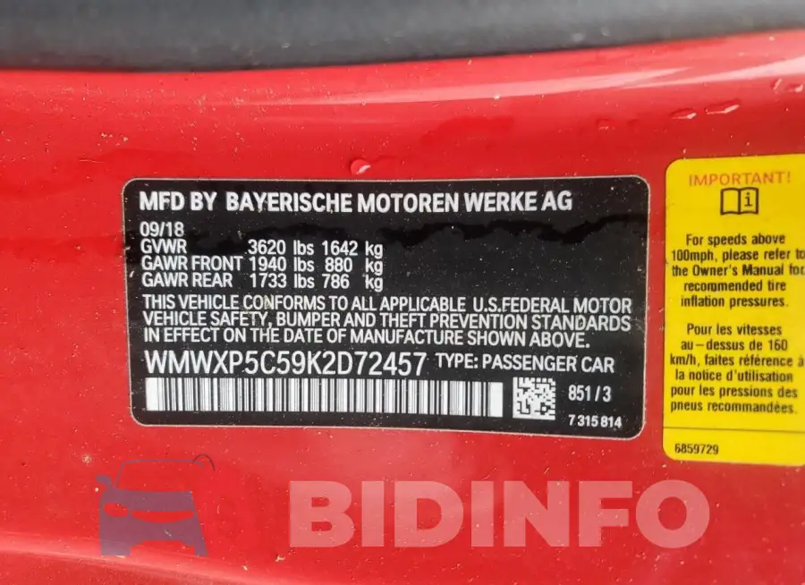 WMWXP5C59K2D72457 Photo# 12