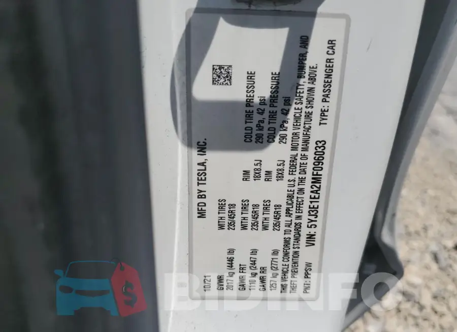 5YJ3E1EA2MF096033 Photo# 12