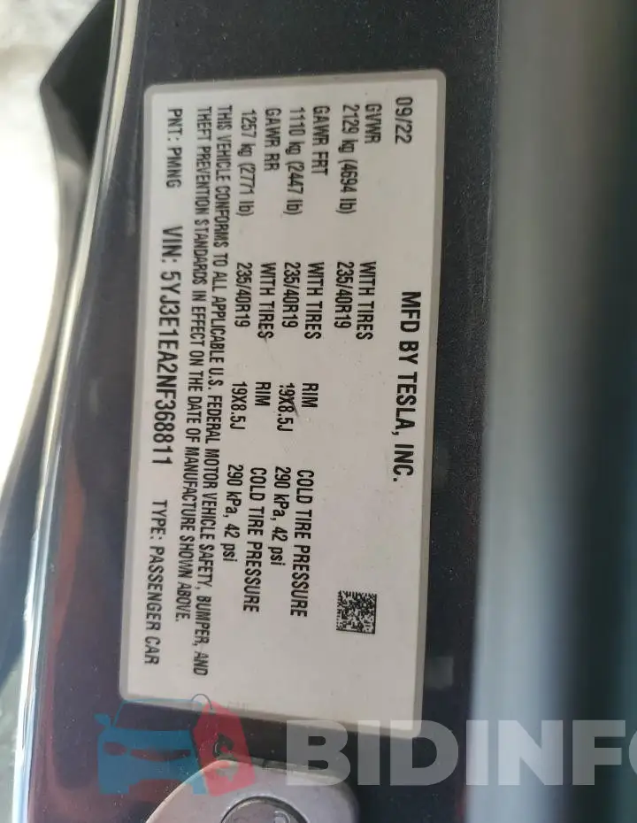 5YJ3E1EA2NF368811 Photo# 12