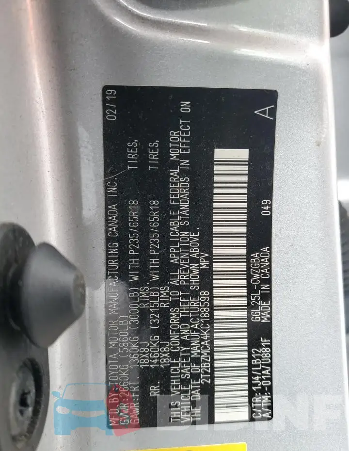 2T2BZMCA4KC188598 Photo# 13