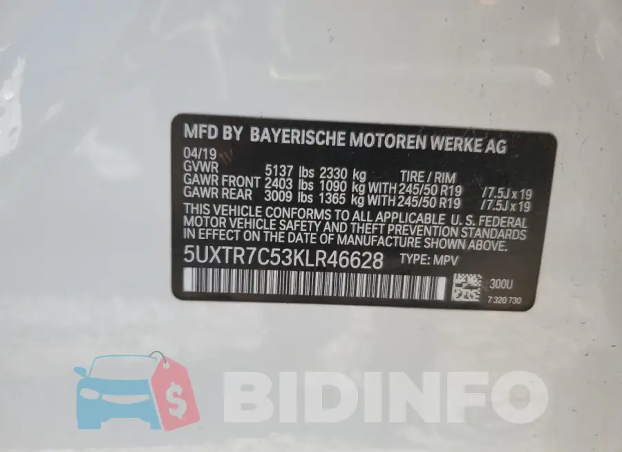 5UXTR7C53KLR46628 Photo# 13