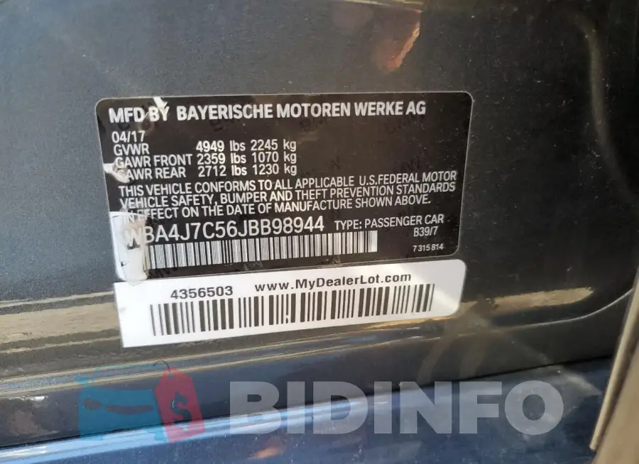 WBA4J7C56JBB98944 Photo# 12