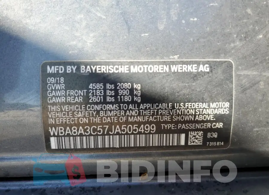 WBA8A3C57JA505499 Photo# 13