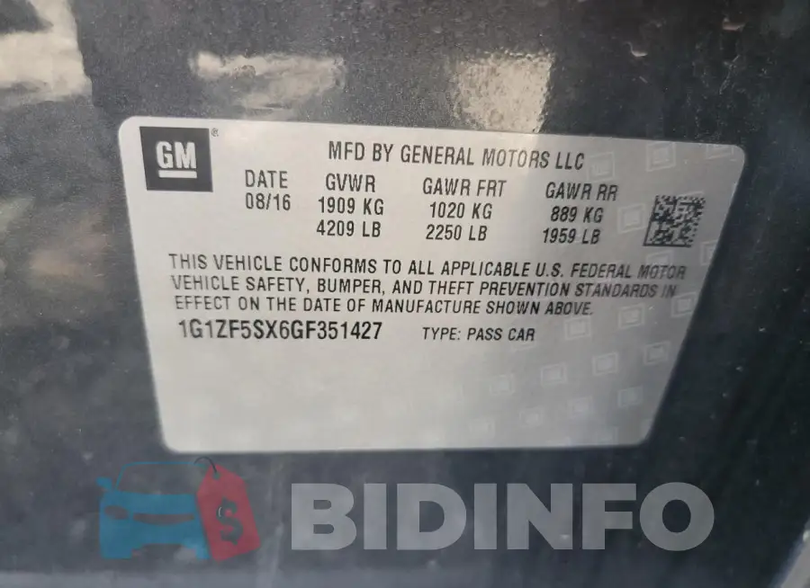 1G1ZF5SX6GF351427 Photo# 12