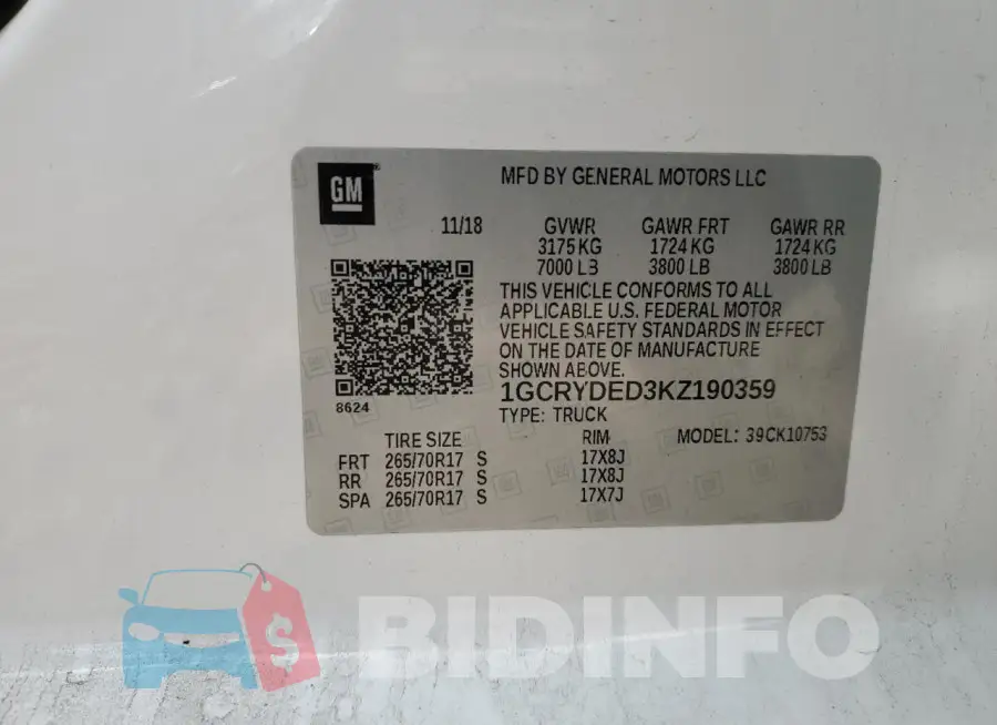1GCRYDED3KZ190359 Photo# 12