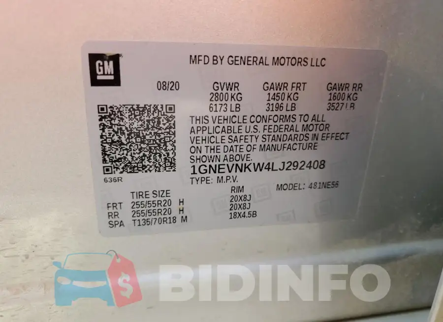 1GNEVNKW4LJ292408 Photo# 14