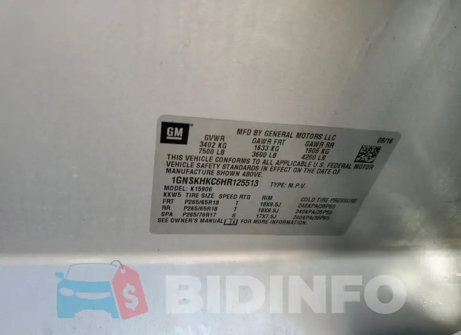 1GNSKHKC6HR125513 Photo# 12