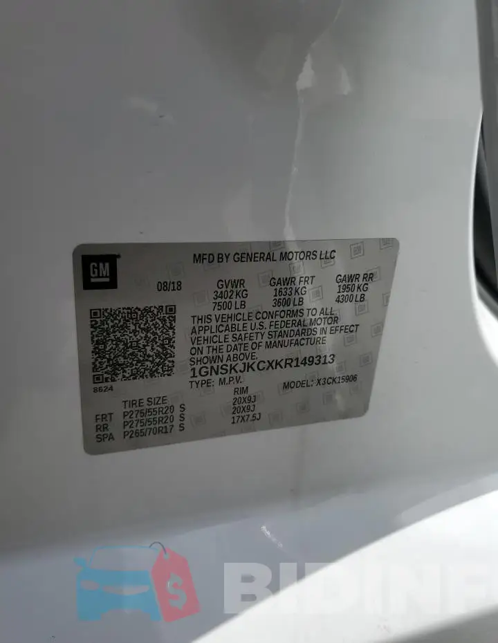 1GNSKJKCXKR149313 Photo# 13
