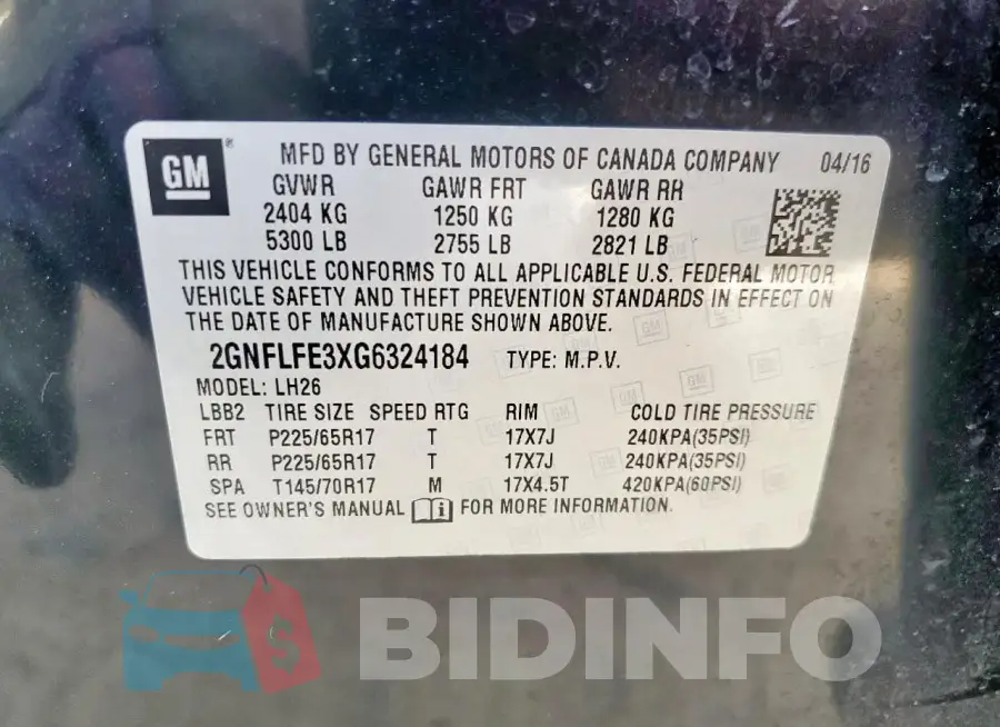 2GNFLFE3XG6324184 Photo# 13
