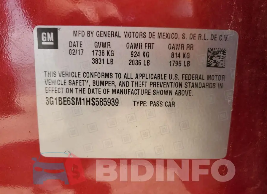 3G1BE6SM1HS585939 Photo# 12