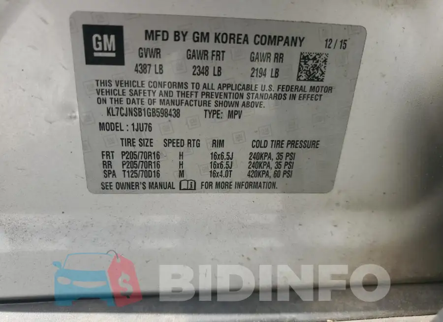 KL7CJNSB1GB598438 Photo# 13