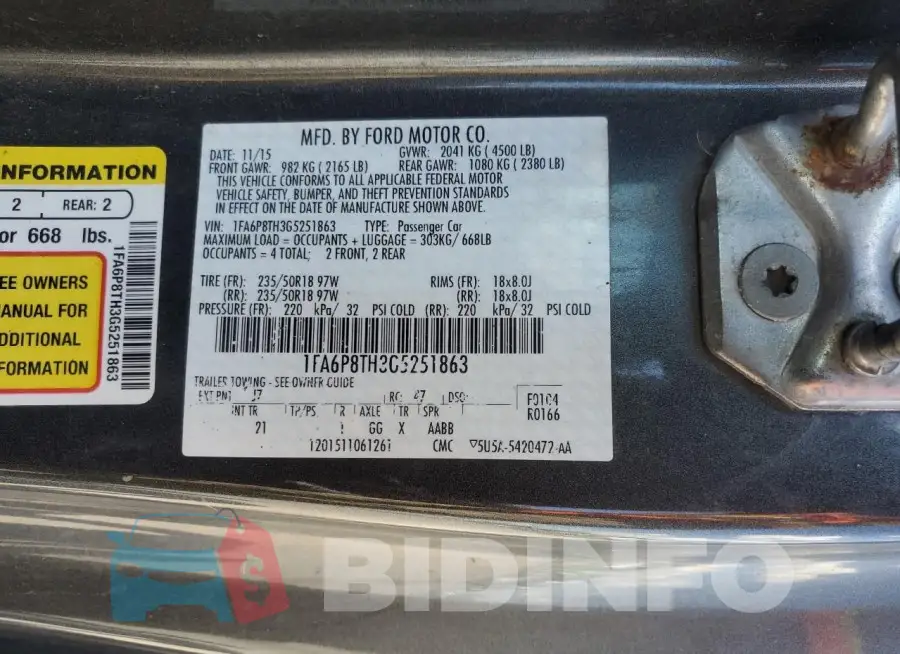 1FA6P8TH3G5251863 Photo# 12