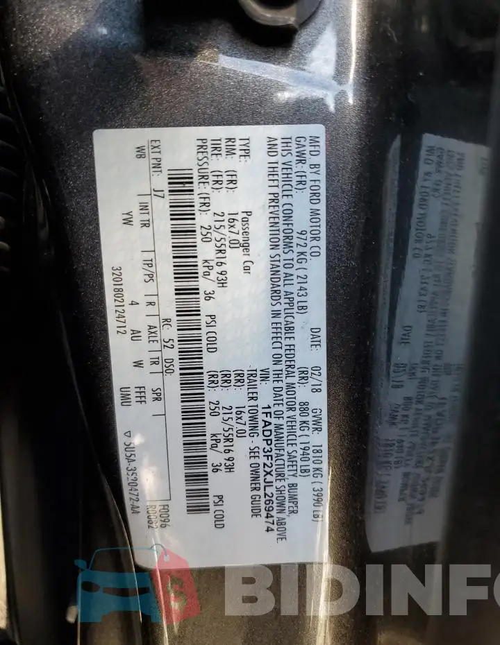 1FADP3F2XJL269474 Photo# 13