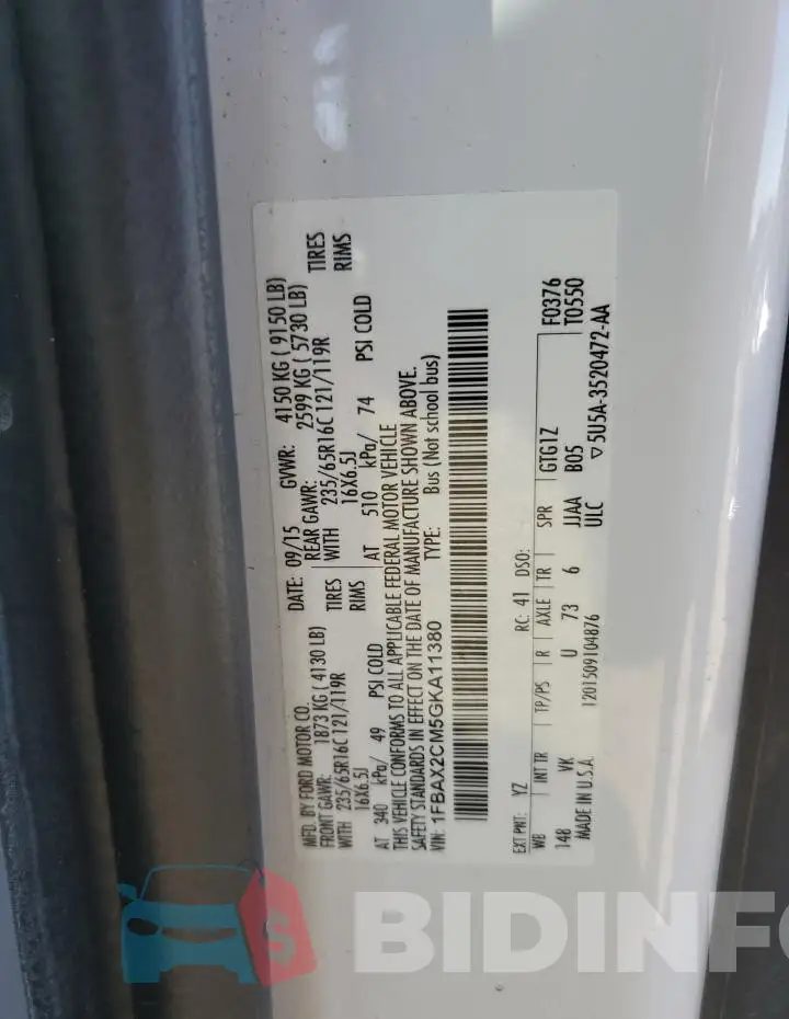 1FBAX2CM5GKA11380 Photo# 13