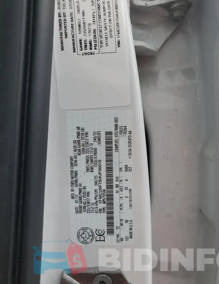 1FMCU0F75HUF00015 Photo# 13