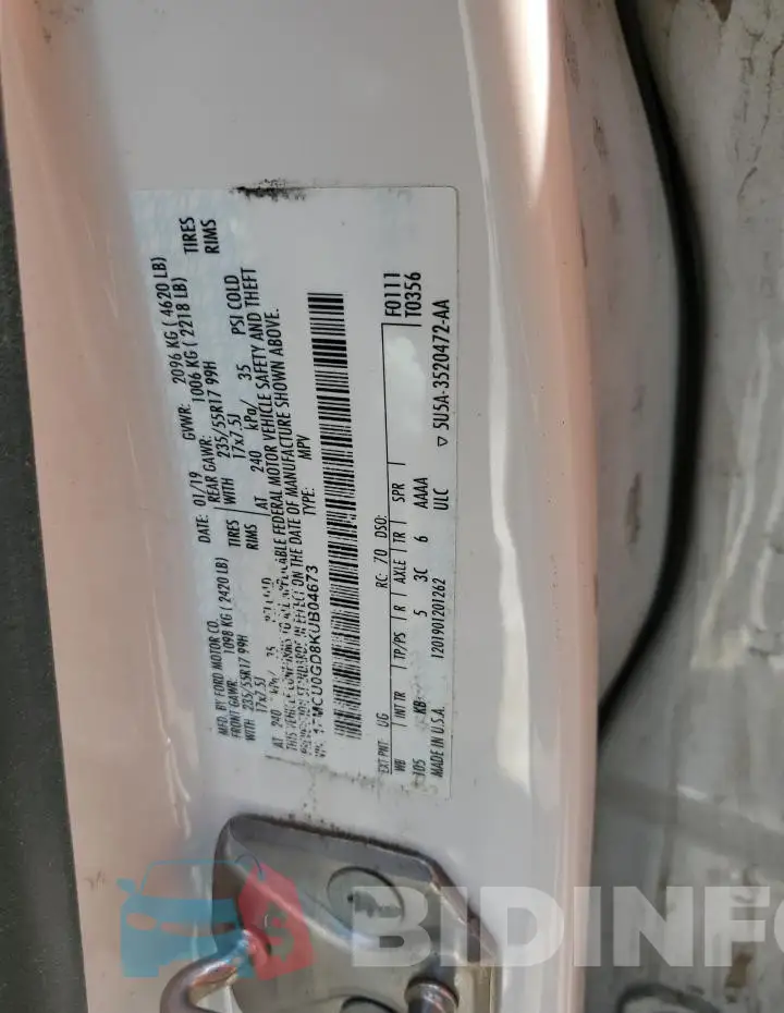 1FMCU0GD8KUB04673 Photo# 12