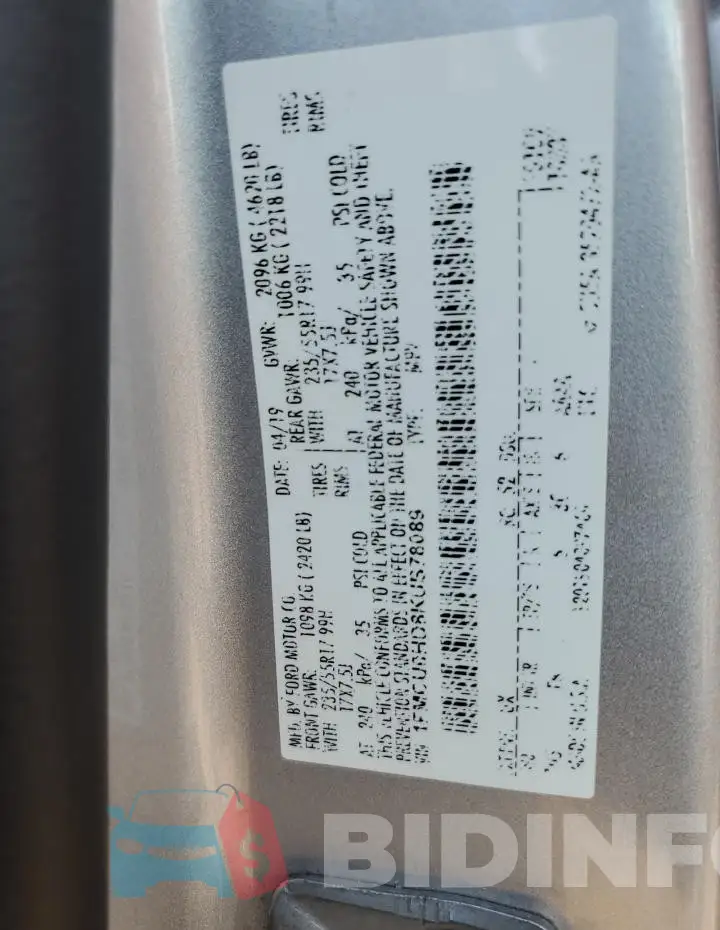 1FMCU0HD8KUB78089 Photo# 13