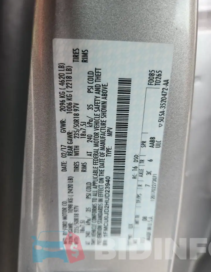 1FMCU0JD2HUD23940 Photo# 14