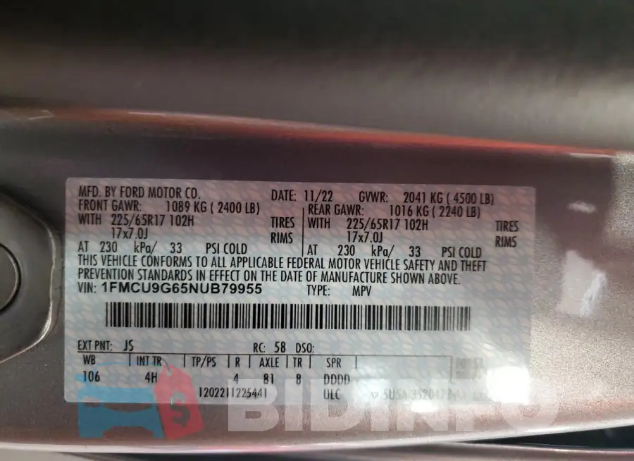 1FMCU9G65NUB79955 Photo# 14