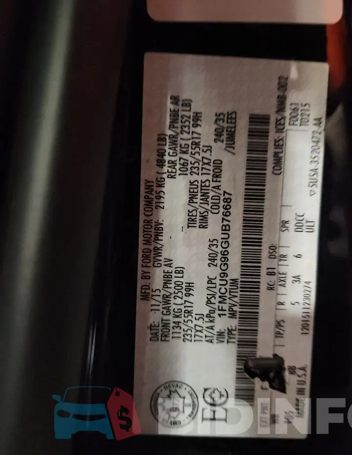 1FMCU9G96GUB76687 Photo# 14